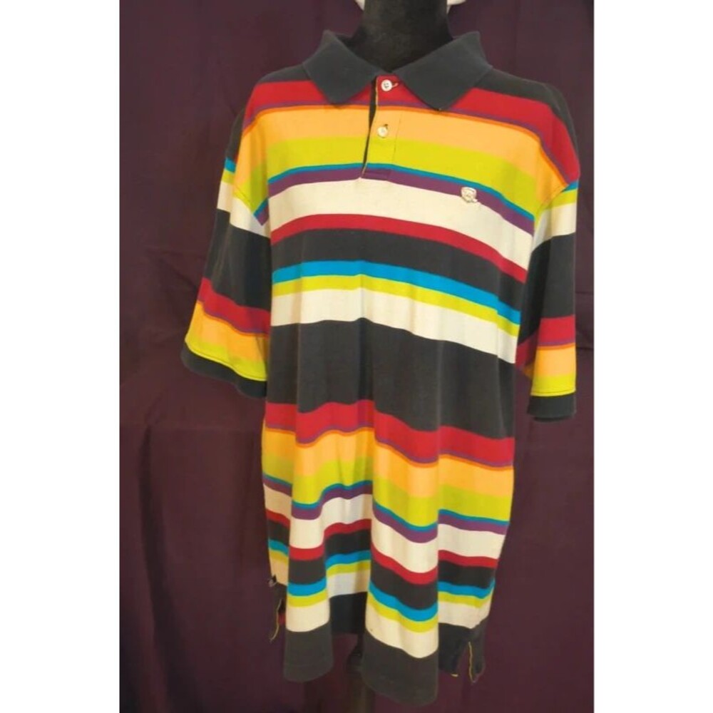 Vintage Y2K Rocawear Striped Polo Shirt Hip Hop Streetwear Skater Oversized XL